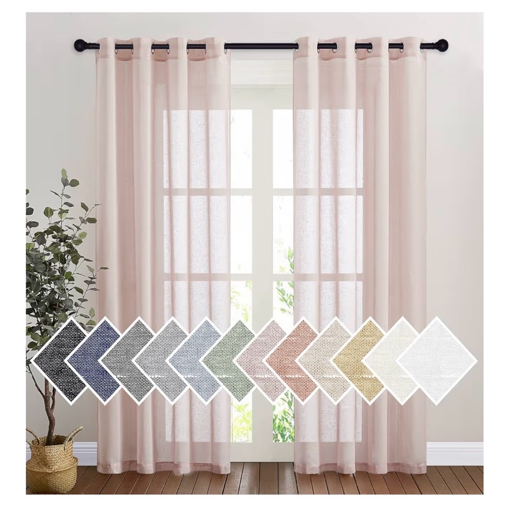 NEW Semi Sheer Linen Dusty Blush Sheer Curtain Set